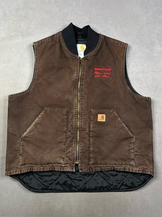Carhartt Other - Carhartt Brown Quilted Work Vest with Red Embroidery